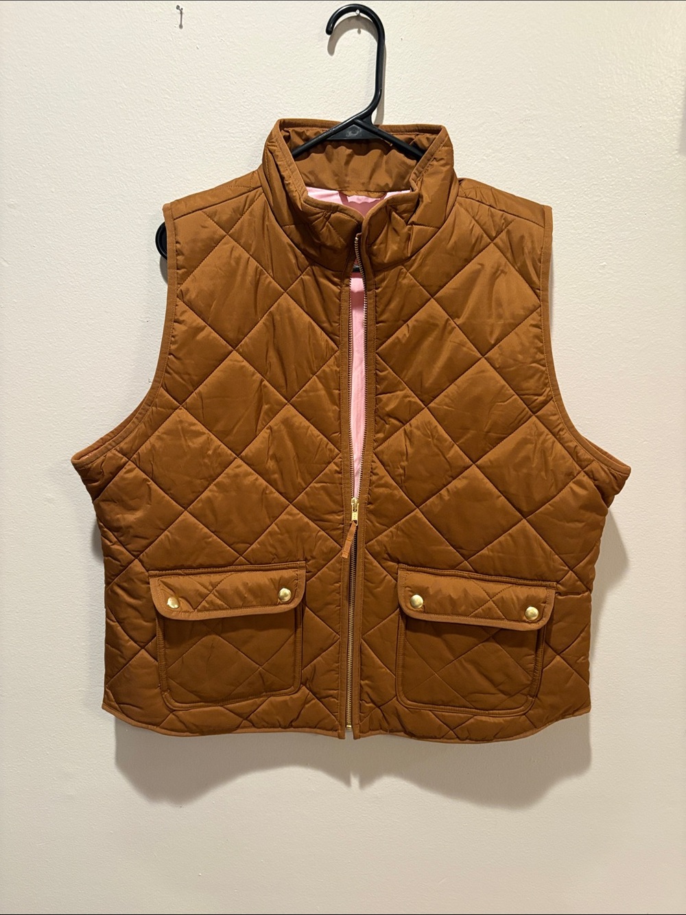 J. Crew Quilted Vest NWOT in Brown with Pink Trim